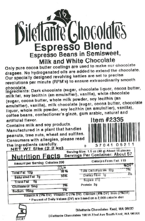 Seattle Gourmet Foods Issues Allergy Alert on Undeclared Almonds In 5 Pound Bags of Dilettante Chocolates Espresso Blend